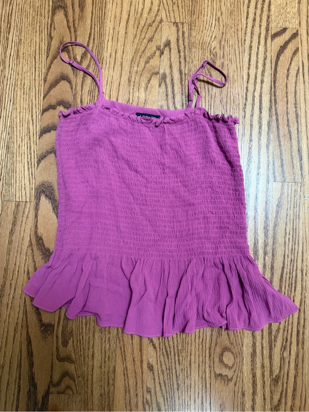 1. State Magenta Smocked Ruffle Camisole
